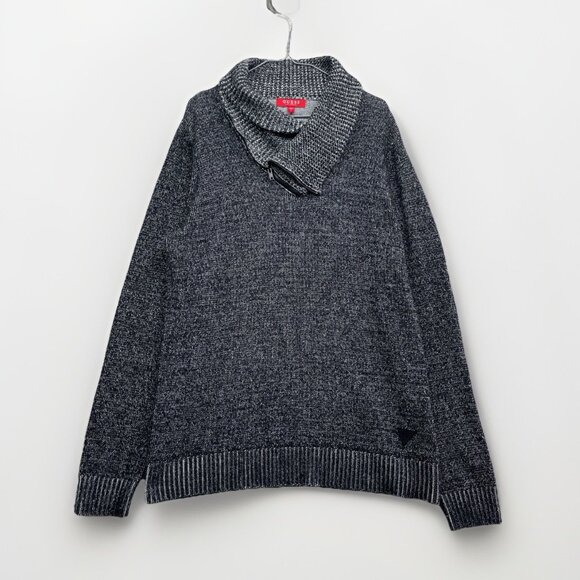 Guess Men’s Cleo Shawl Collar Zip Sweater Size L Light Grey Knit Pullover - Picture 1 of 12